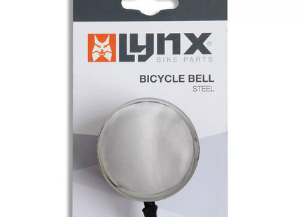a white bicycle bell with a black handle