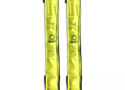 a pair of yellow safety straps on a white background