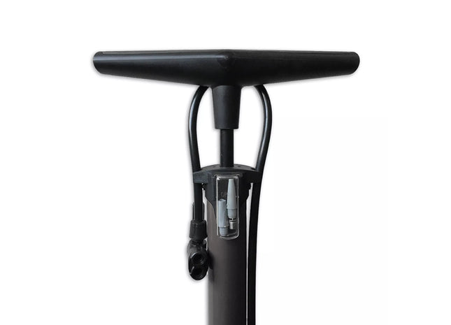 a black bicycle handlebar with a white background