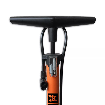 an orange and black bike with a black handlebar