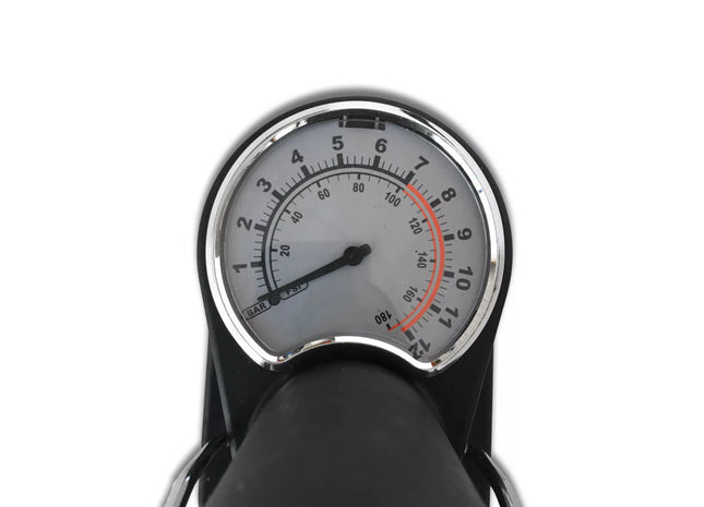 a close up of a pressure gauge on a white background