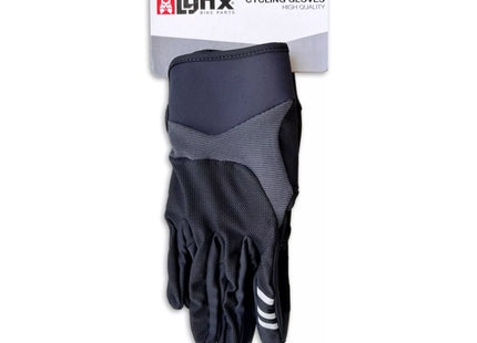 a pair of black gloves with a white stripe